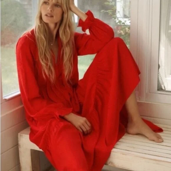 Anthropologie Maeve Wendy Red Tiered Maxi Dress Size 1X - Picture 2 of 16